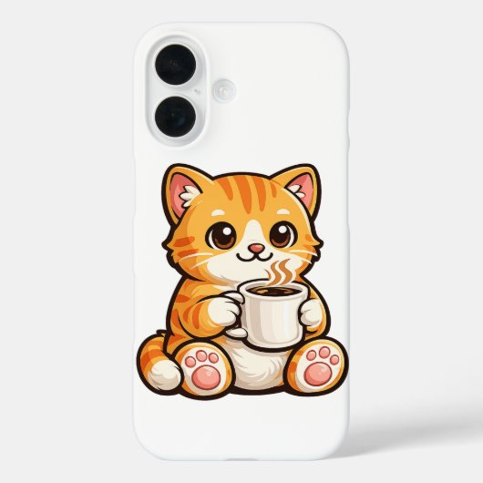 かわいい猫のコーヒー – ほっこりオレンジの猫がコーヒーを飲む Case-Mate iPhoneケース (裏面)