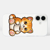 かわいい猫のコーヒー – ほっこりオレンジの猫がコーヒーを飲む Case-Mate iPhoneケース (裏面 (横))
