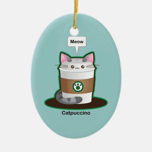 かわいい猫のコーヒー セラミックオーナメント (正面)
