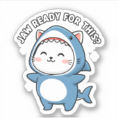 かわいい猫のサメのコスチューム "Jaw Ready For This?" シール (正面)