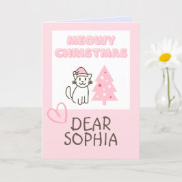 かわいい猫のサンタ帽＆ツリー メowy クリスマス パステル カード