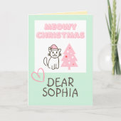 かわいい猫のサンタ帽＆ツリー メowy クリスマス パステル カード (正面)