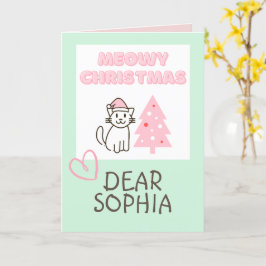 かわいい猫のサンタ帽＆ツリー メowy クリスマス パステル カード