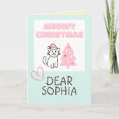 かわいい猫のサンタ帽＆ツリー メowy クリスマス パステル カード (正面)