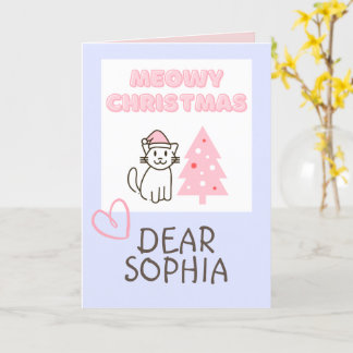 かわいい猫のサンタ帽&ツリー メowy クリスマス パステル カード