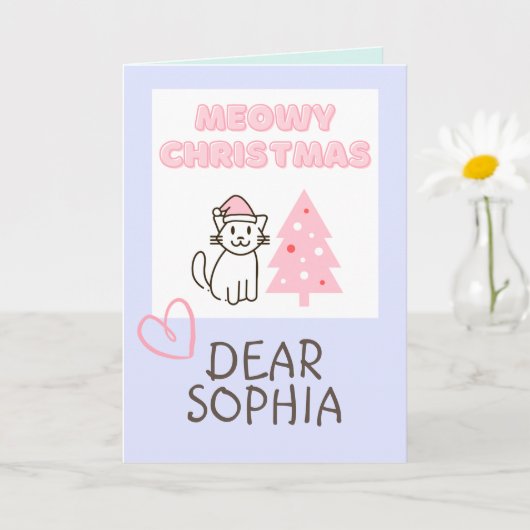 かわいい猫のサンタ帽＆ツリー メowy クリスマス パステル カード (小さな植物)