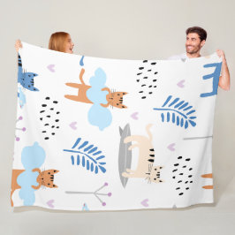 かわいい猫のシームレスなパターン フリースブランケット