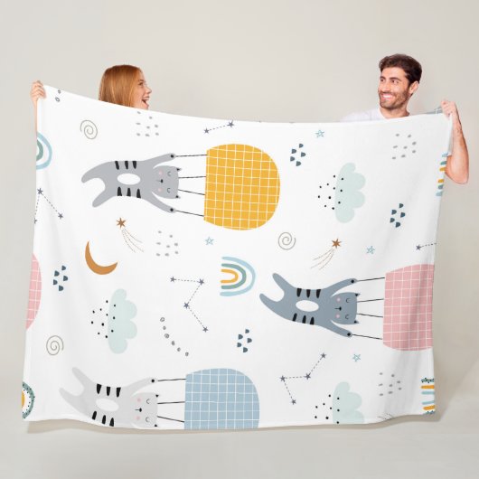 かわいい猫のシームレスなパターン フリースブランケット (インサイチュ)