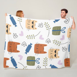 かわいい猫のシームレスなパターン フリースブランケット