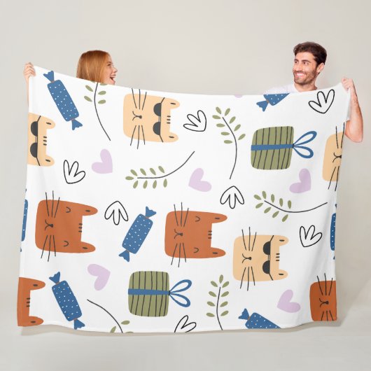 かわいい猫のシームレスなパターン フリースブランケット (インサイチュ)