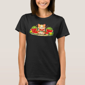 かわいい猫のスイカイラスト Tシャツ