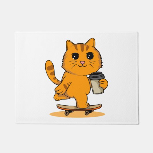 かわいい猫のスケートボード ドアマット (正面)