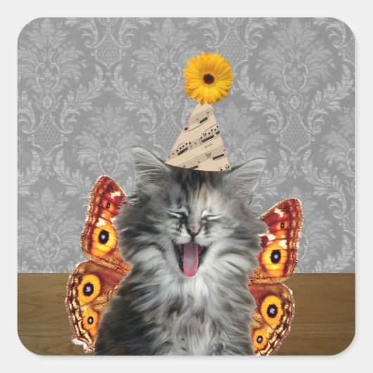 かわいい猫のステッカー スクエアシール (正面)