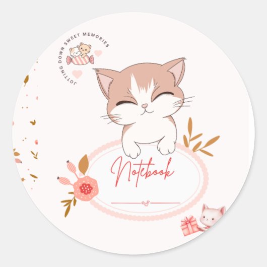 かわいい猫のステッカー  ラウンドシール (正面)