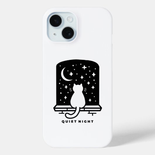 かわいい猫のスマホケース おしゃれ ミニマル ナイトデザイン Case-Mate iPhoneケース (裏面)