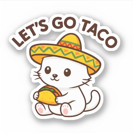 かわいい猫のソンブレロタコ Let's Go Taco 楽しいデザイン シール (正面)
