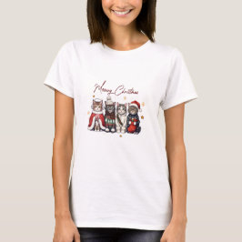 かわいい猫のタイポグラフィースクリプト メリークリスマス Tシャツ