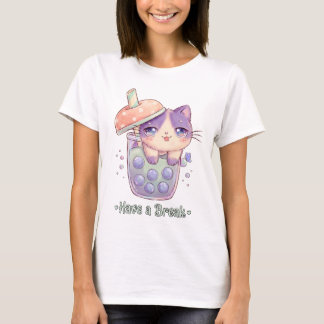 かわいい猫のタピオカティーシャツ | Have a Break Bubble Tシャツ