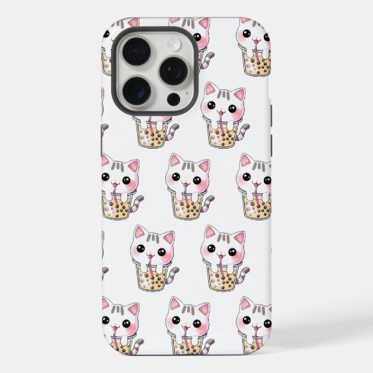 かわいい猫のタピオカティー iPhoneケース (裏面)