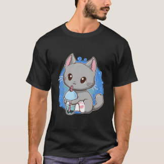 かわいい猫のタピオカミルクティー Tシャツ