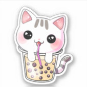 かわいい猫のタピオカ シール (正面)