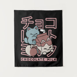 かわいい猫のチョコレートミルク – 日本のポップアート タペストリー