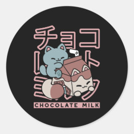 かわいい猫のチョコレートミルク – 日本のポップアート ラウンドシール