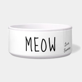 かわいい猫のテキスト ブラック＆ホワイト オーダーメイドペット ボウル