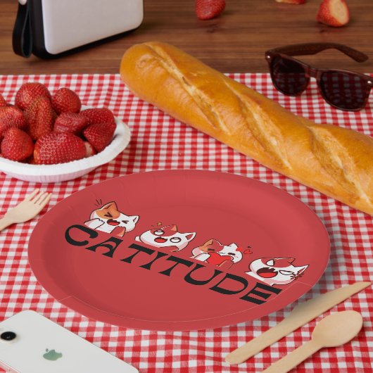 かわいい猫のデザインが4種類ある「Catitude Paper Plates」 🐾 ペーパープレート (ピクニック)