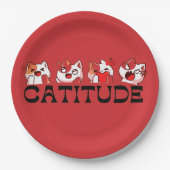 かわいい猫のデザインが4種類ある「Catitude Paper Plates」 🐾 ペーパープレート (正面)
