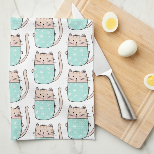 かわいい猫のデザイン キッチンタオル (四つ折り)