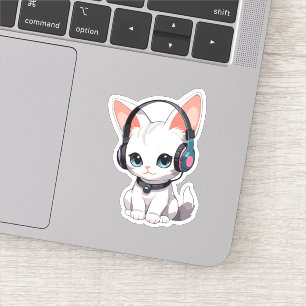かわいい猫のトレンディなヘッドホン シール