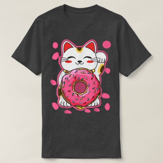 かわいい猫のドーナツ 日本のアニメガール Tシャツ (デザイン正面)