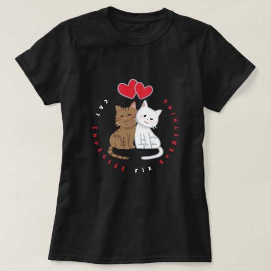 かわいい猫のハグラブイラストTシャツ Tシャツ (デザイン正面)