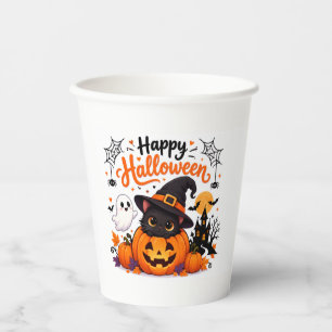 かわいい猫のハッピーハロウィン ターマルマグ - かわいい魔女 紙コップ