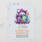 かわいい猫のハロウィン誕生日パーティー招待状 シーズンカード (正面/裏面)