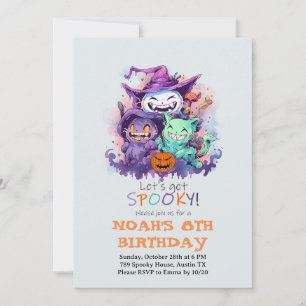 かわいい猫のハロウィン誕生日パーティー招待状 シーズンカード