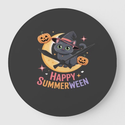 かわいい猫のハロウィンTシャツ ラージ壁時計 (正面)