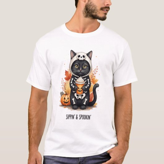 かわいい猫のハロウィーン Tシャツ (正面)