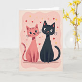 かわいい猫のハートカード カード (黄色い花)