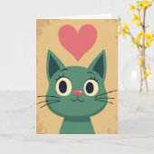 かわいい猫のハートカード カード (黄色い花)