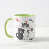 かわいい猫のハートテーマのモノグラム マグカップ (左)