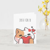 かわいい猫のハート カード (黄色い花)