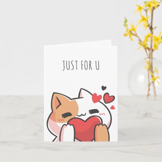 かわいい猫のハート カード (黄色い花)