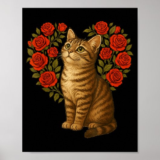 かわいい猫のバレンタインの花のハートの面白い猫好き ポスター (正面)