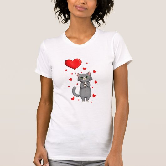 かわいい猫のバレンタインギフト 女性用Tシャツ Tシャツ (正面)