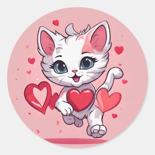 かわいい猫のバレンタインデーステッカー ラウンドシール (正面)