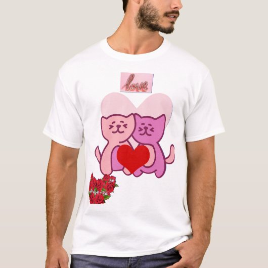 かわいい猫のバレンタインラブ Tシャツ (正面)