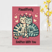 かわいい猫のバレンタイン カード (黄色い花)