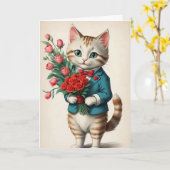 かわいい猫のバレンタイン カード (黄色い花)